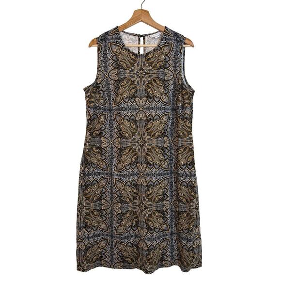 J Jill Medallion Floral Shift Dress Size 1X Sleeveless Textured  Boho Lagenlook - Picture 1 of 10